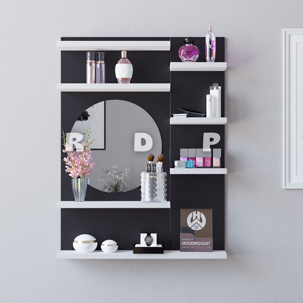 RAK RIAS KOSMETIK GANTUNG KACA RIAS DINDING MINIMALIS RAK MAKE UP CERMIN AESTHETIC BULAT TEMPEL RAK 