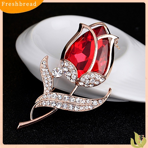 [ TERLARIS]Womens Fashion Rhinestone Glass Tulip Flower Brooch Pin Wedding Party Jewelry Gift