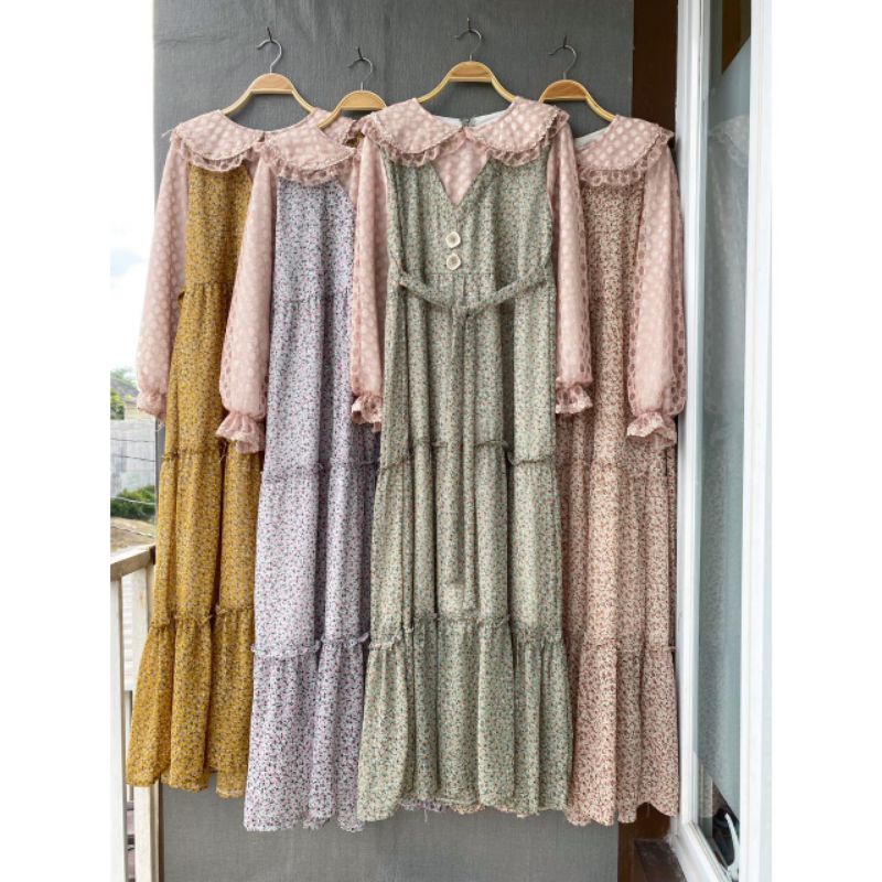 Diandra Maxi, dress brukat premium, gamis mewah, dress etnik Bangkok, gamis brokat, dress busui frie