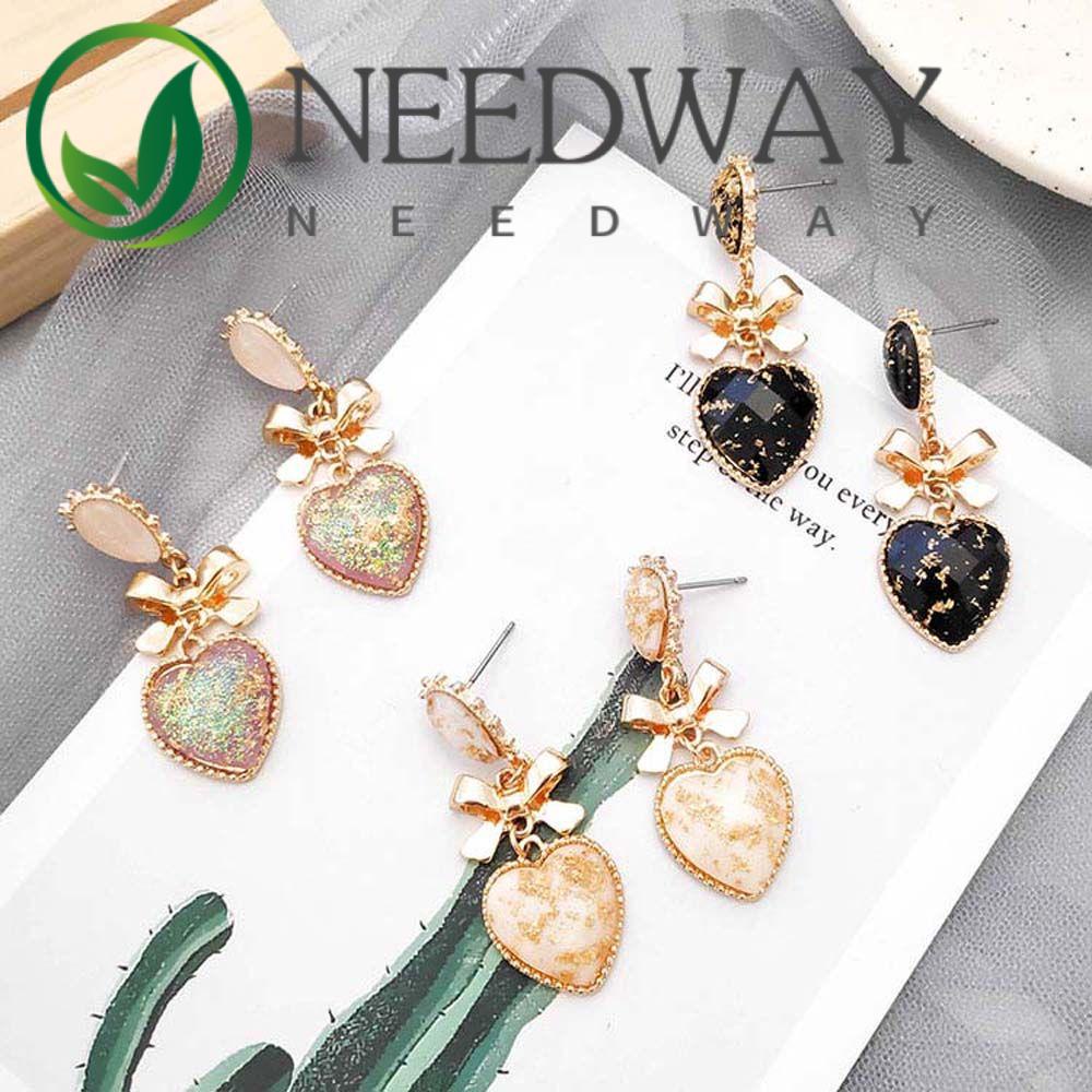 Anting Stud Bentuk Hati Bahan Resin Logam Warna-Warni Gaya Korea Klasik Untuk Wanita