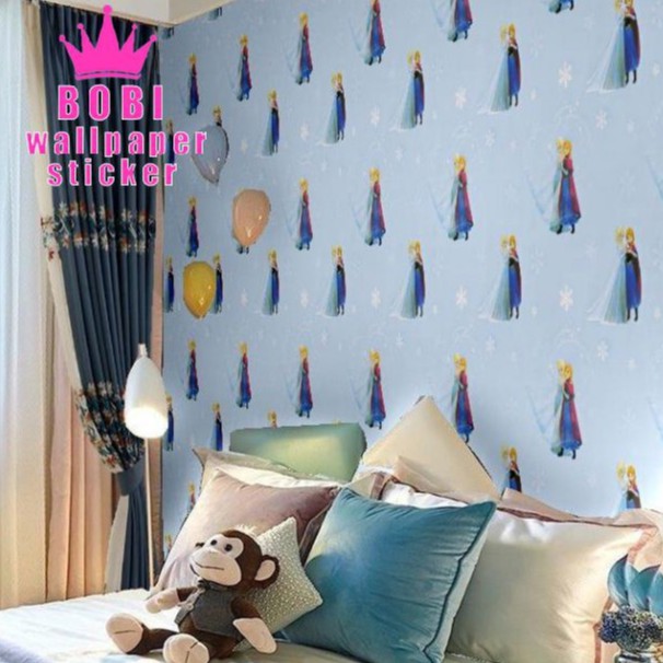 Wallpaper Sticker 5298-1 Frozen Biru / Wallpaper New 2020 / Ukuran 9mx45cm