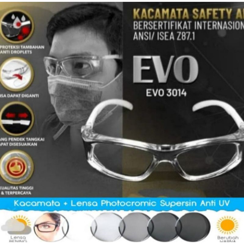 kacamata minus SAFETY PRESCRIPTION frame+lensa PHOTOCROMIC Normal/minus