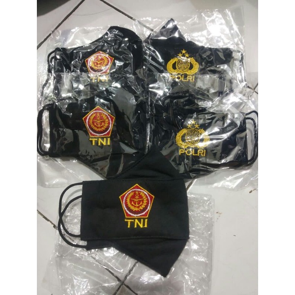 Masker Evo 3ply Kain Katun/Masker Kain Evo Model KF94 3 Lapis Logo TNI Polri Motif Bordir