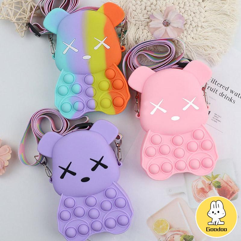 Kekerasan Beruang Dompet Koin Silikon Dekompresi Gelembung Pinch Messenger Tas Mainan Selempang -Doo
