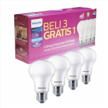 BOHLAM LAMPU LED PHILIPS ORIGINAL SET 4 PCS HIGH QUALITY LED BULB PHILIPS E27 4CT NON UV LAMPU PUTIH