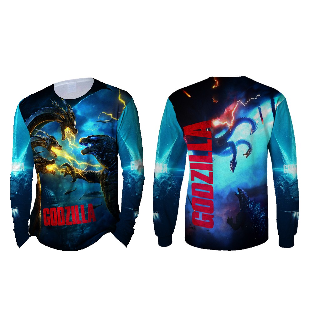 GODZILLA Baju Laki-Laki Dewasa Tangan Panjang Fullprint