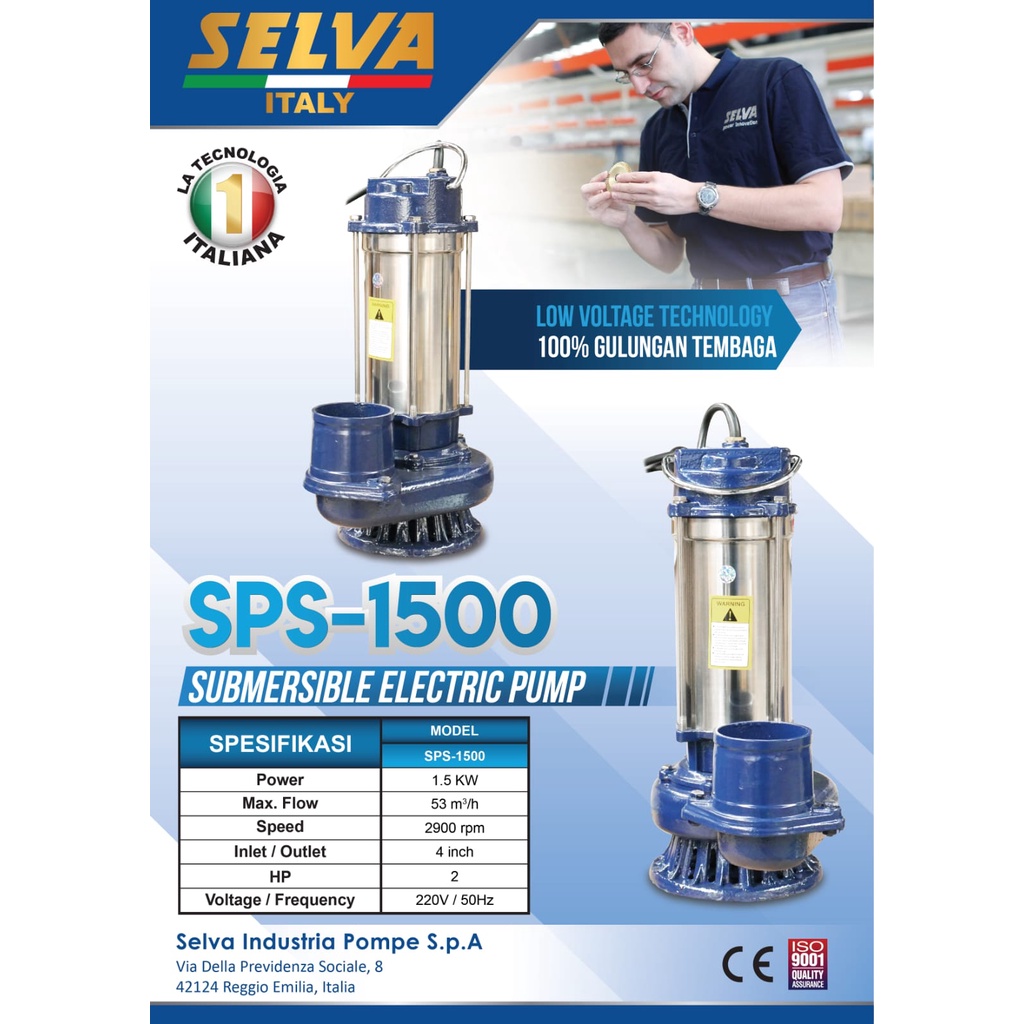 Pompa Air Celub Satelit Listrik 4&quot; SELVA SPS1500 2HP / Submersible Electric Pump Celup 4 Inch  SPS 1500 SPS-1500 SELVA