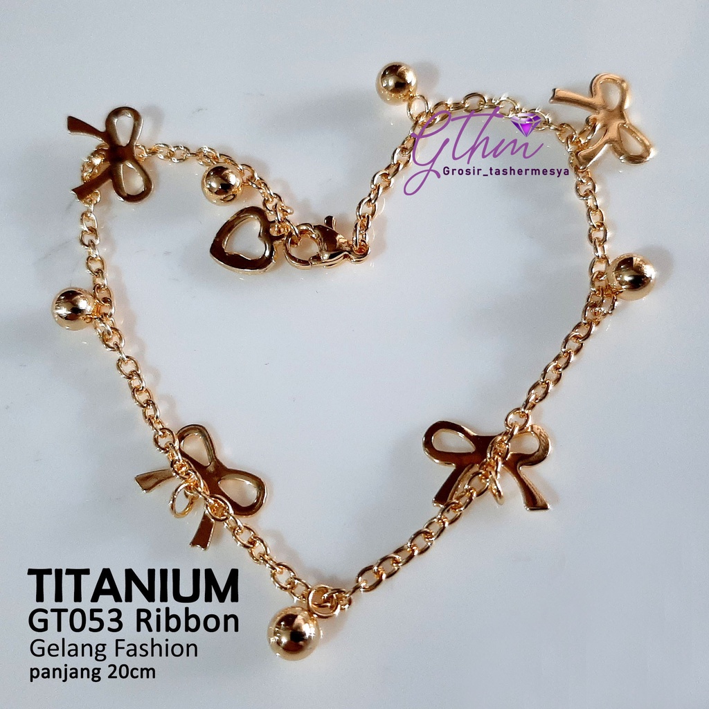 Gelang Tangan Wanita Titanium Ribbon Perhiasan Fashion Import Anti Karat Anti Luntur model simple GT053 gthm