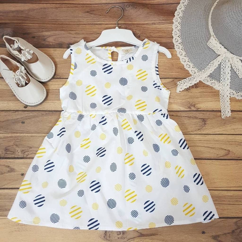 Dress Putih Kombinasi Kuning Motif Circle Gaun Katun Anak 2 Tahun Baru Keren