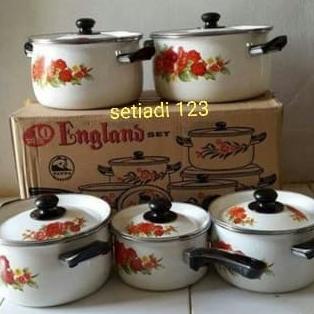 10 Pcs Set ( Panci+Tutup ) Enamel Maspion England Set Pe8278