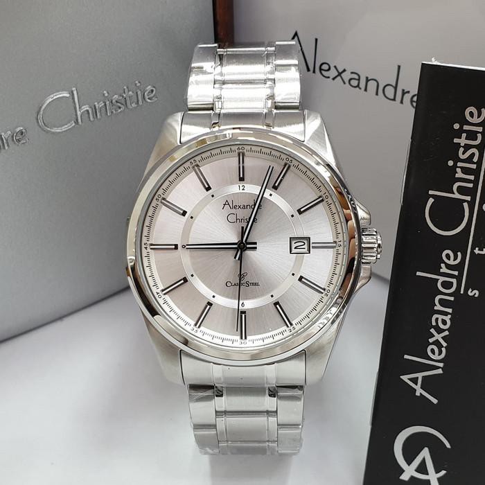 Alexandre Christie AC 8502 Silver Plat Putih Jam Pria Alexandre Christie AC8502 Ori