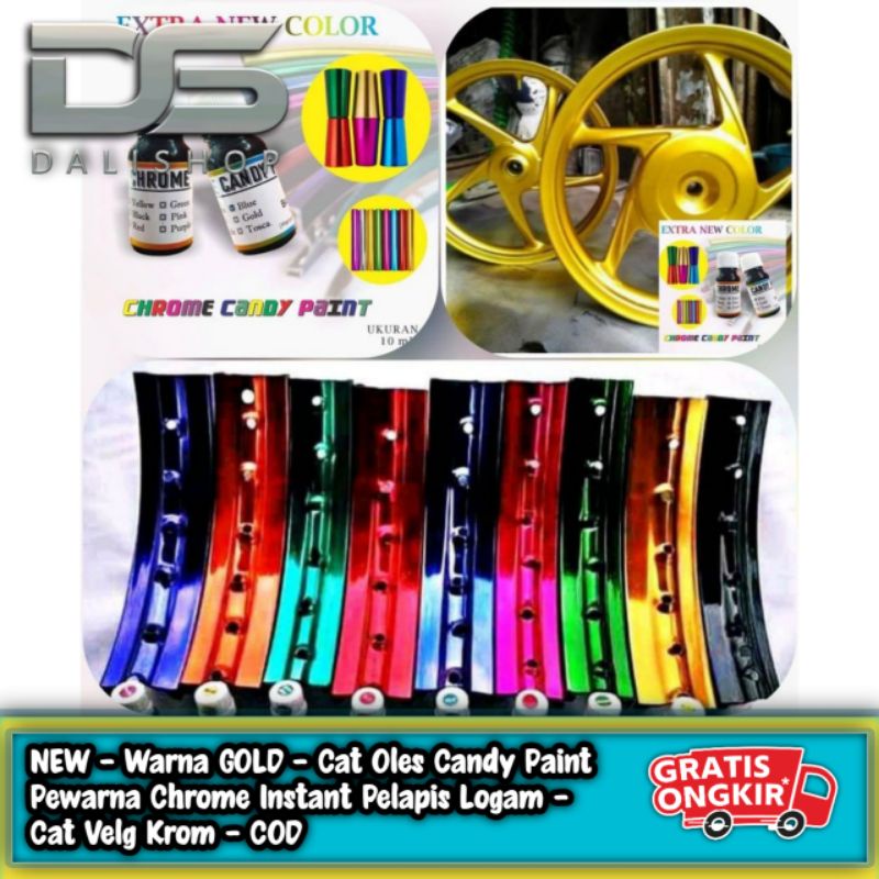 NEW - Warna GOLD - Cat Oles Candy Paint Pewarna Chrome Instant Pelapis Logam - Cat Velg Krom