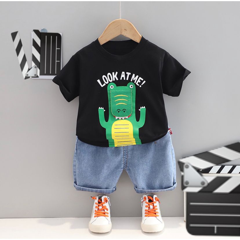 Setelan anak laki2 1-5 tahun terbaru baju kaos anak stelan motif look at me