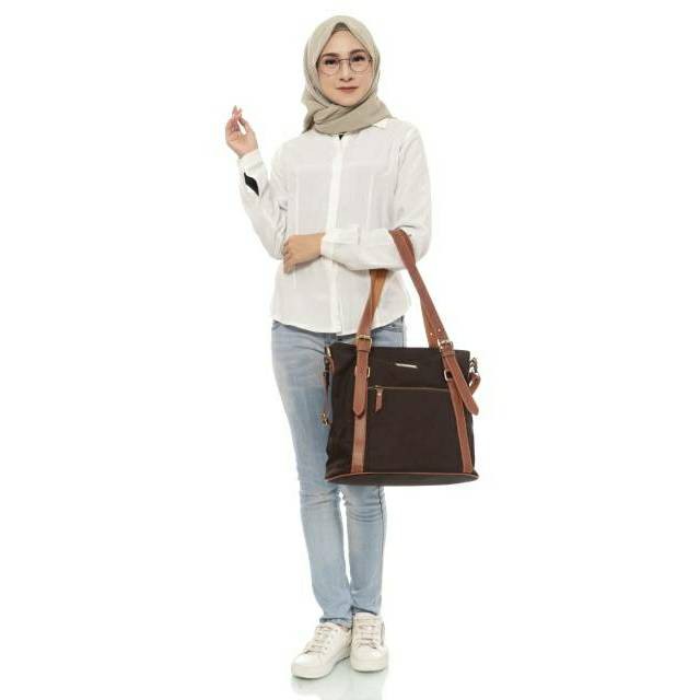 Tas Wanita Whoopees 5037 Tote Bag Selempang Sling Shoulder Hand Cantik Banded Tote Bag Canvas Murah