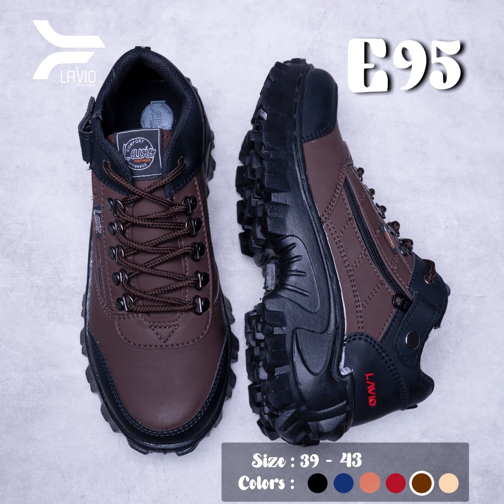 Sepatu Lavio Safety Boots Hiking Kerja Lapangan Outdoor Dengan Ujung Besi Sefty Shoes E95 Original Sol Karet Anti Slip Tidak Licin