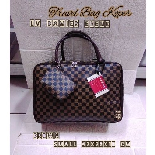 Travel Bag Koper small motif LV Damier Ebene brown black ~ TBK kecil coklat hitam motif catur ~ tas 