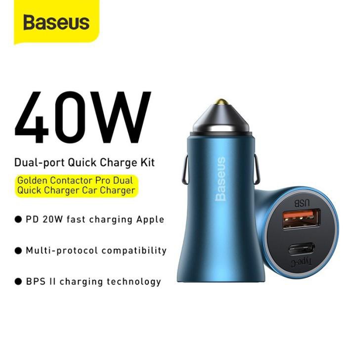 Baseus Car Charger USB Port + PD Type C - Fast Charging 40W