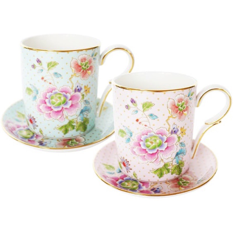 Mayfield Mint and Pink Mug Set 4pcs Flower Saint St James Gelas Ceramic