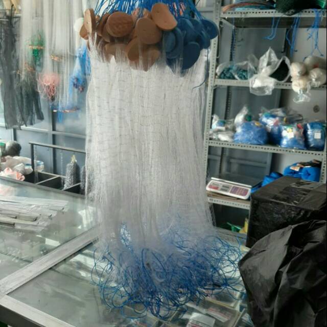 Jaring ikan siap pakai 11/4 in tinggi 50 cm panjang 100 m senar 0,12 mm bandul timah