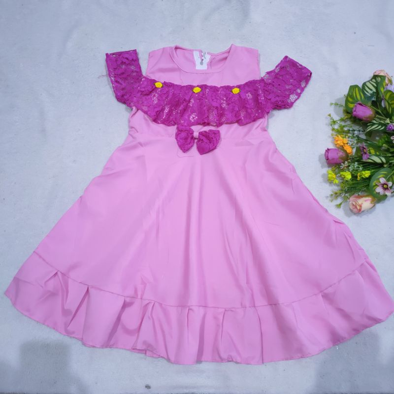 Dress Anak 4 5 6 tahun cewek perempuan Terbaru motif brokat dada Singlet model sabrina ( Dress Partysia )