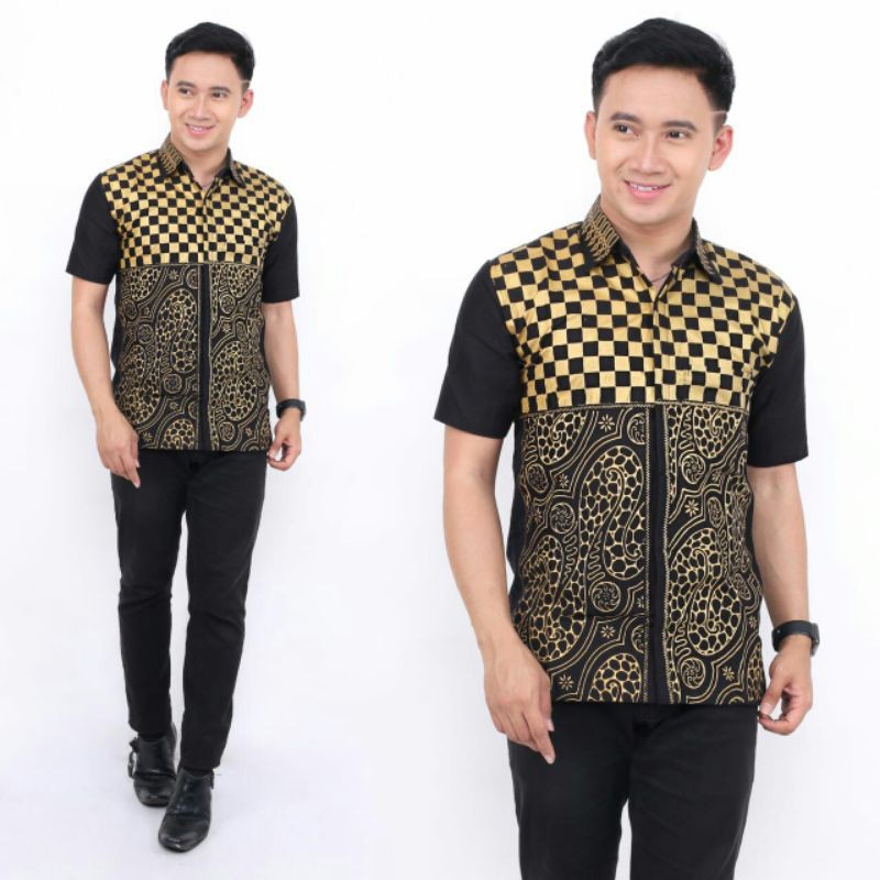 Baju hem prada Batik/ /Kemeja batik Lengan pendek Premium Quality// kemeja lengan pendek pria