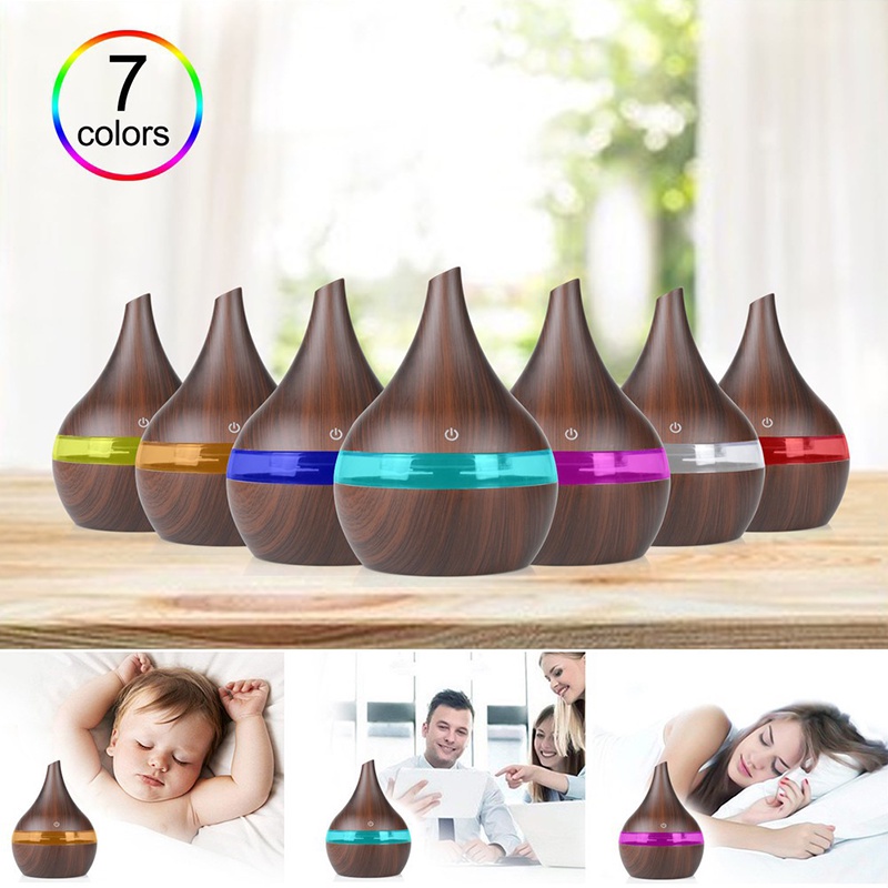 [READY STOK] Humidifier Ultrasonic Air Aromatherapy Wooden Design 7 LED Color 300ml