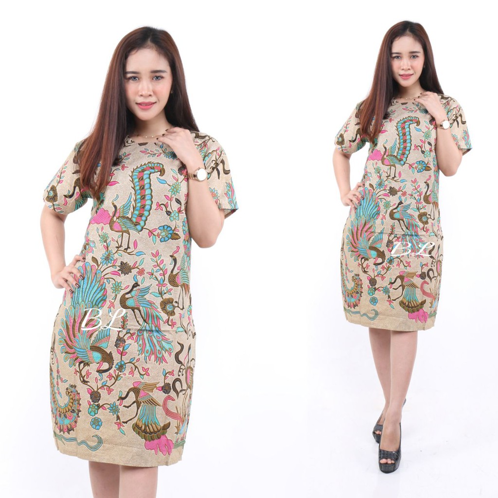 PAKAIAN BATIK WANITA JUMBO DRESS  XXXXL / 4L LENGAN PENDEK MOTIF BUNGA CANTIK PUTIH MODEL BARU-05