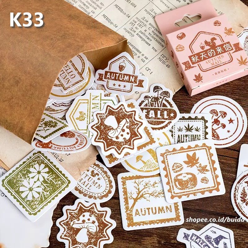 Stiker Aesthetic K33 Sticker Musim Semi Autumn Mail Fall Halloween Hiasan buku jurnal scrapbook card