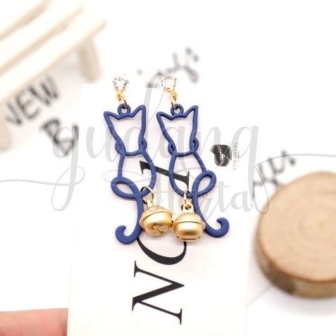 Anting Blue Cat With Bell Earring Motif Kucing Lonceng GH 203754