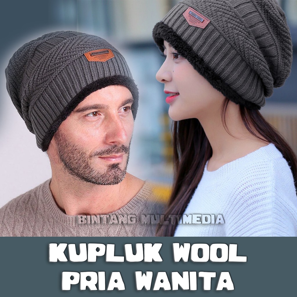 Topi Kupluk  Dewasa Pria Wanita Rajut Bulu Wol Hangat Tebal 