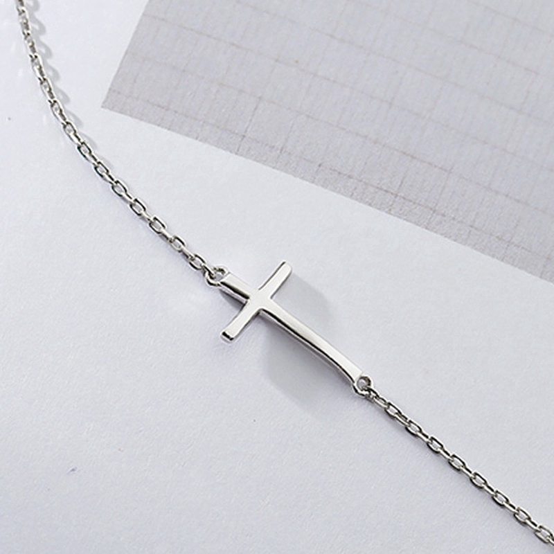 Gelang Salib Perak Classic Cross Pendant Bracelet Woman Gift Beautiful Silver Chain Cuff Jewlry