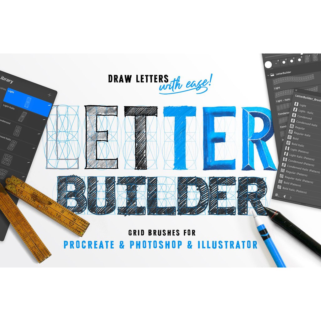 Procreate Brush - Ian Barnard Bundle: Grid Builder, Letter Builder &amp; Letter Stamps