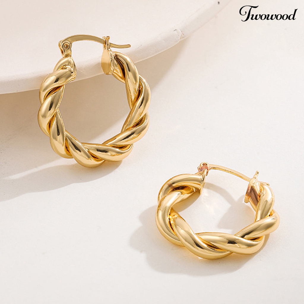 Twowood 1 Pair Hoop Earrings Thick Twisted Alloy Hypoallergenic Elegant Hoops Earrings Set for Women