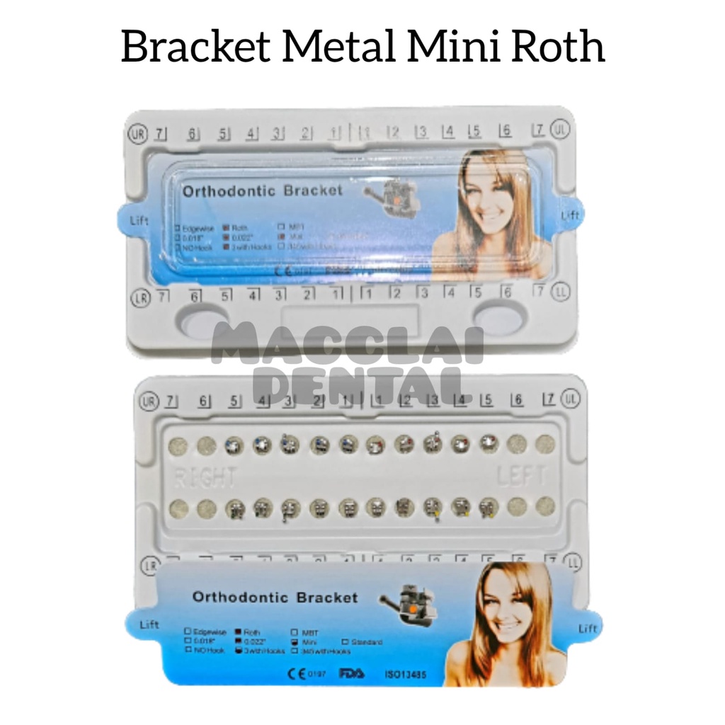 DENTAL BRACKET ORTHODONTIC / BRACKET ORTHO METAL MINI ROTH 022 3 HOOK