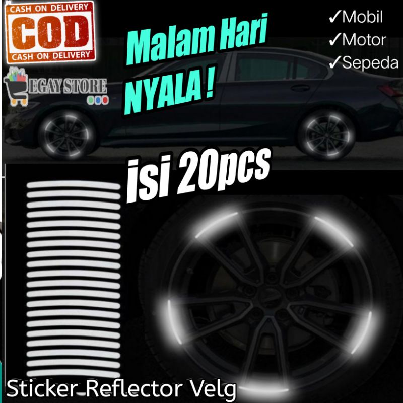 Stiker Reflektor Velg Sticker Reflector Velk Roda Mobil Motor Sepeda Warna Putih Nyala Malam Hari Isi 20 Pcs Aksesoris Otomotif