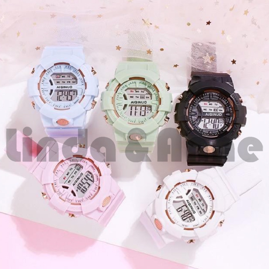 [COD] Jam Tangan Rubber Digital Sport Bulat Wanita Dan Pria Fashion Gaya Korea Import /Grosir murah   Led Motif Bunga Dan POlos Couple anak Remaja Dan Dewasa Sport Bulat Jam Tangan