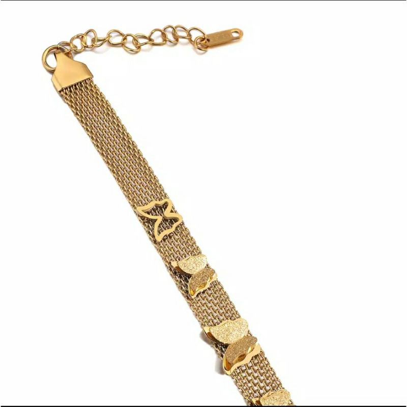 Fourfashion Gelang Jaring Titanium Aksen 5 Kupu-Kupu Tersedia Warna Rose Gold dan Gold TS02