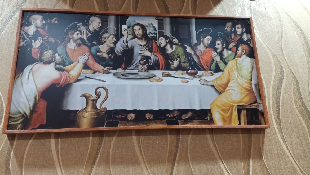 Hiasan Dinding Kristen Katolik Perjamuan Terakhir Last Supper #03 90x45cm Poster Rohani Siap Pasang