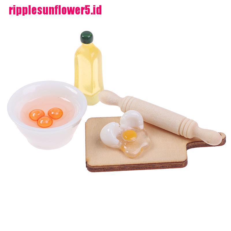 Set Miniatur Mangkok + Telur + Rolling Pin Untuk Aksesoris Dapur Rumah Boneka 1: 12