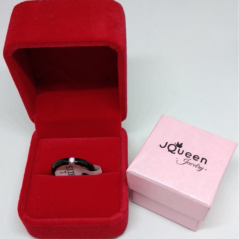 Cincin fashion wanita titanium warna hitam elegant 3mm C047b