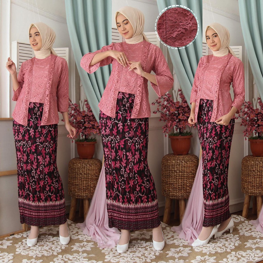 (ada RealPict) Kebaya Kartini Floy Brukat Tulang Glitter Set Batik Kebaya Wisuda Kondangan KB Tessa