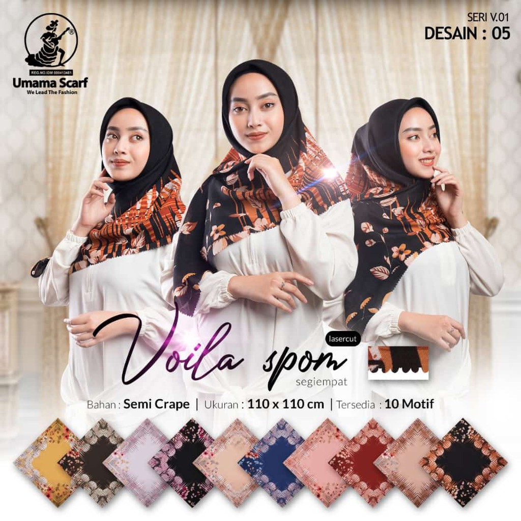 Jilbab PILIH WARNA PILIH MOTIF VOILA SPOM LASER CUT UMAMA Hijab Kerudung Segi Empat Motif D5/103
