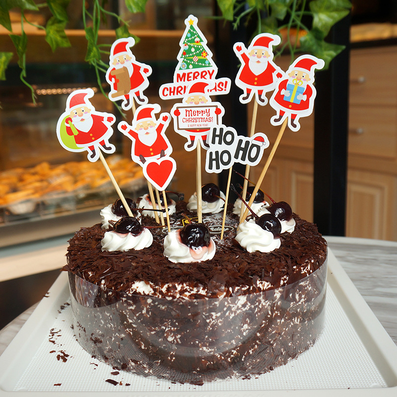 9pcs / Set Topper Kue Desain Kartun Santa Claus Bahan Kertas Untuk Dekorasi Natal