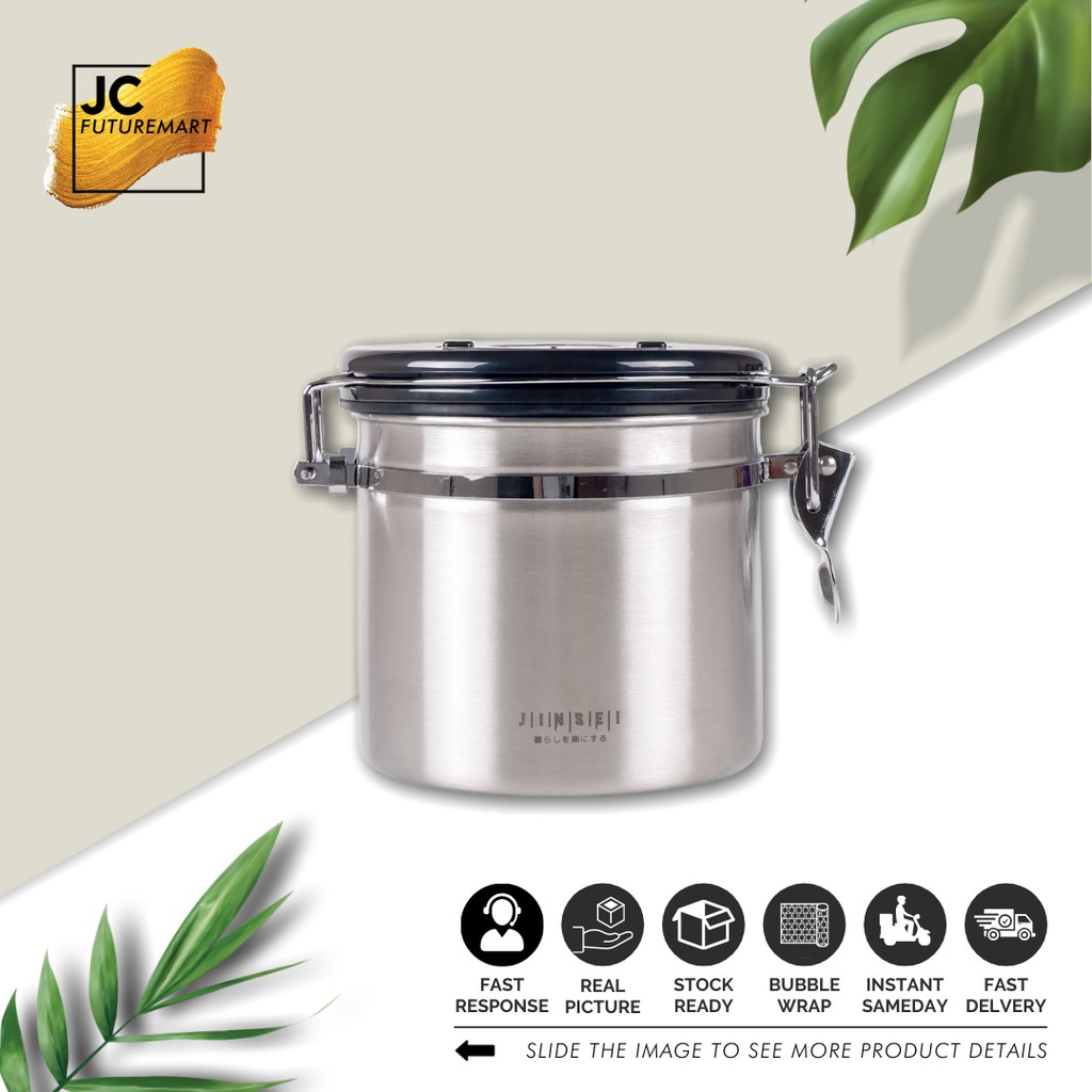 COFFEE STORAGE WITH VALVE + DATE 1200ML - TOPLES KOPI KEDAP UDARA - STAINLESS