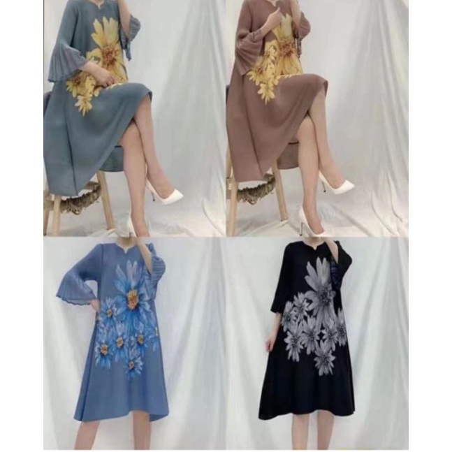 dress plisket premium / dress plisket motif bunga / dress plisket premium bangkok/ dress plisket nai