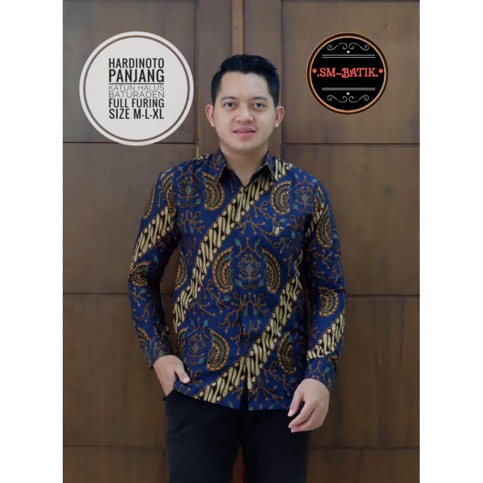 Batik pria warna navy lengan panjang/hem batik terbaru warna navy/baju batik kasual/batik kondangan