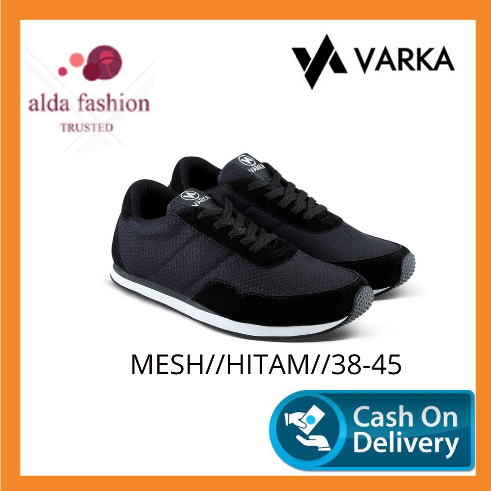 sepatu pria warna hitam bahan mesh varka shoes original