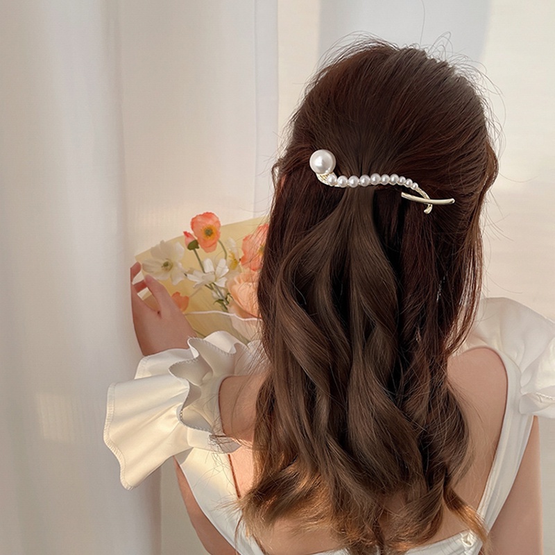 Jepit Rambut Bahan Alloy Aksen Mutiara Dan Berlian Imitasi Gaya Korea Untuk Wanita