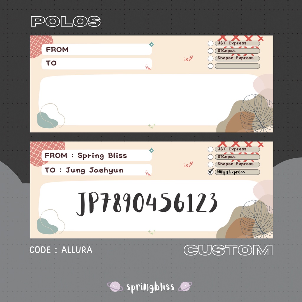 

✨ label pengiriman (resi) aesthetic / vintage online shop - olshop (free custom) CODE: ALLURA II #SPRINGBLISS