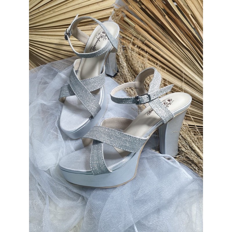 sepatu gliter silver sepatu devina tinggi 10cm